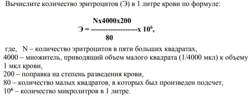 Формула для вычисления количества эритроцитов