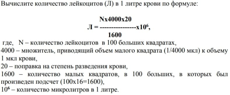 Формула для вычисления количества лейкоцитов